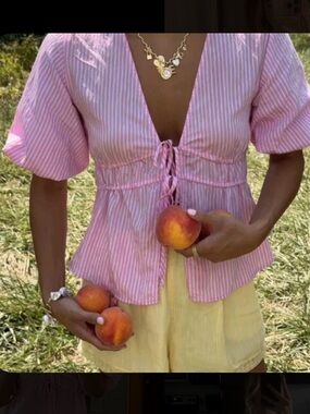 Zara Pink Striped Tie-Front Peplum Blouse BRAND NEW WITH TAGS
